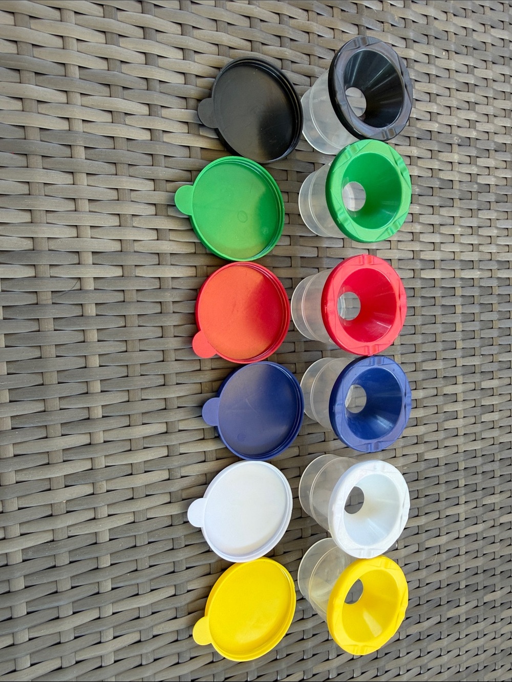 Set of Colorful Plastic Paint Pods - Red, Blue, Green, Yellow, Black, White
